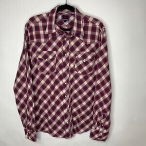 Roper Burgundy White Plaid Pearl Snap Western Shirt Sz Large